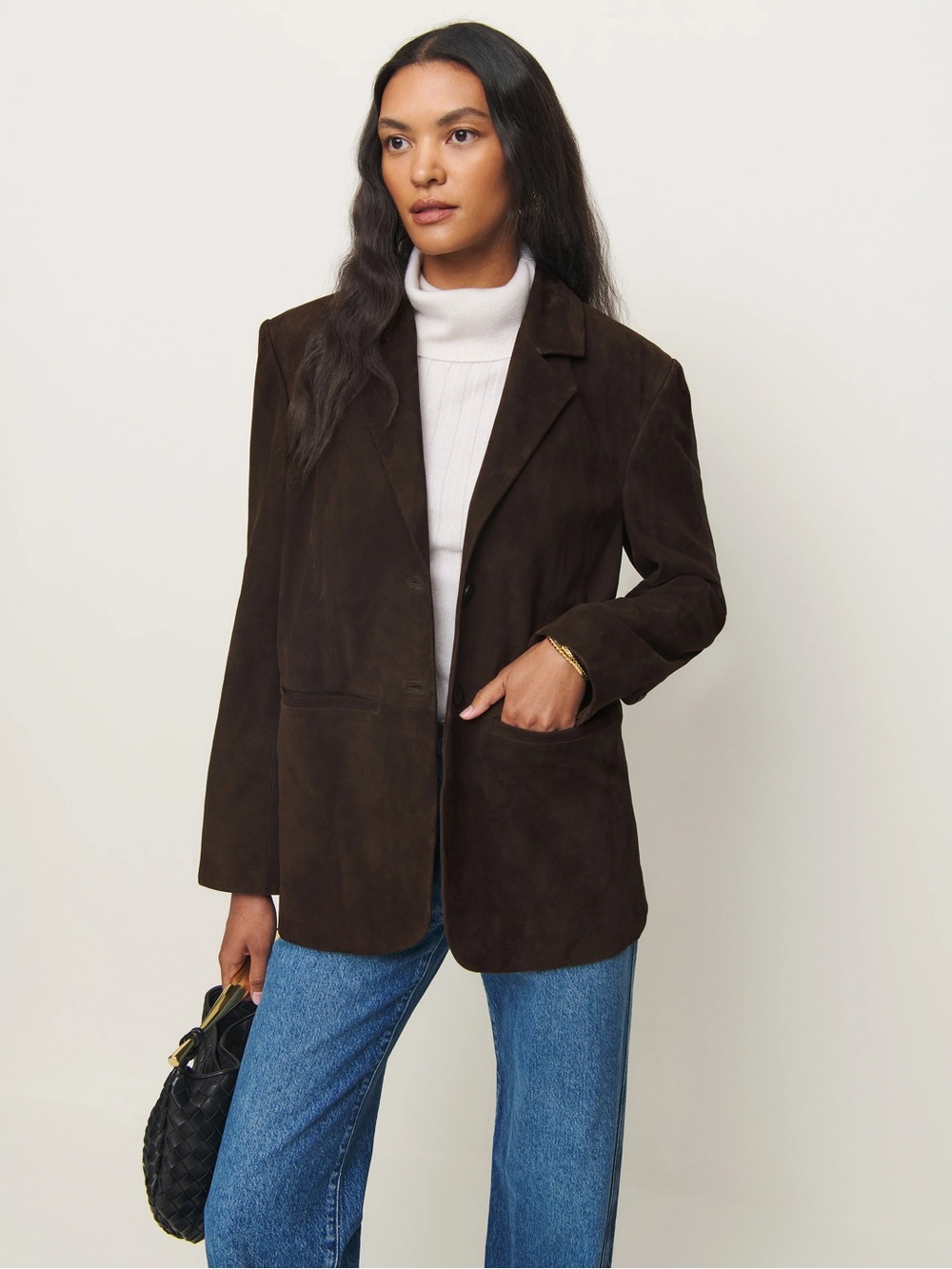 NET Reformation Veda Leone Dark Brown Suede Blazer Jacket XS